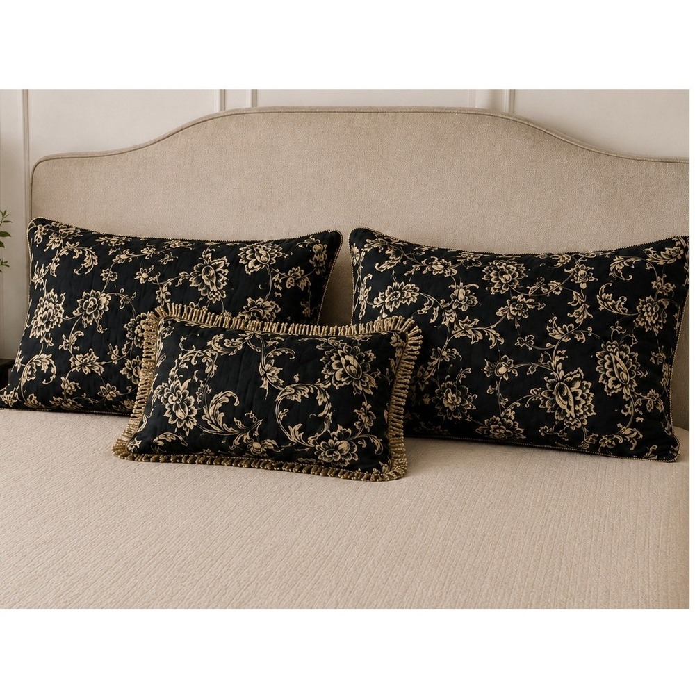 Croscill King Pillow Shams Throw Pillow Navy Gold Damask Set Hollywood Regency